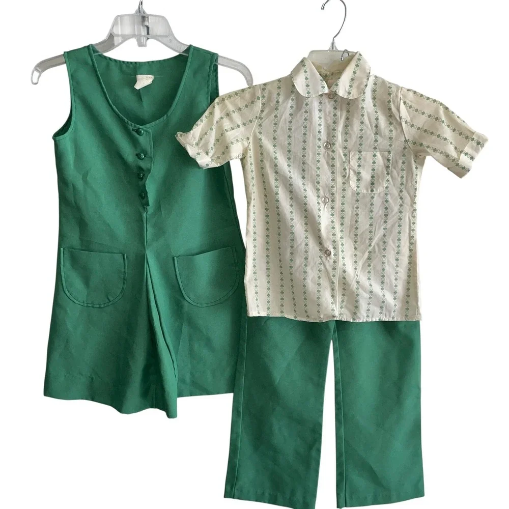 Vintage Official Girl Scout 70s Uniform‎ 3 Piece Set Juniors Size 8-10 Clover